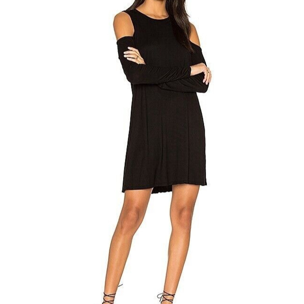 Michael Lauren Revolve Black Long Sleeve Cold Shoulder Crew Neck Dress‎ Sz M NWT